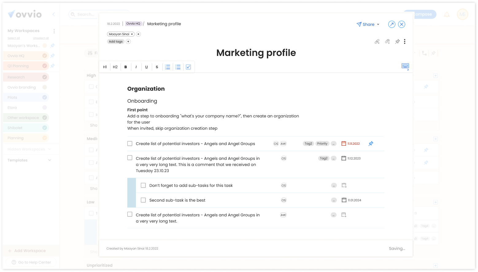 Ovvio: Notes editor