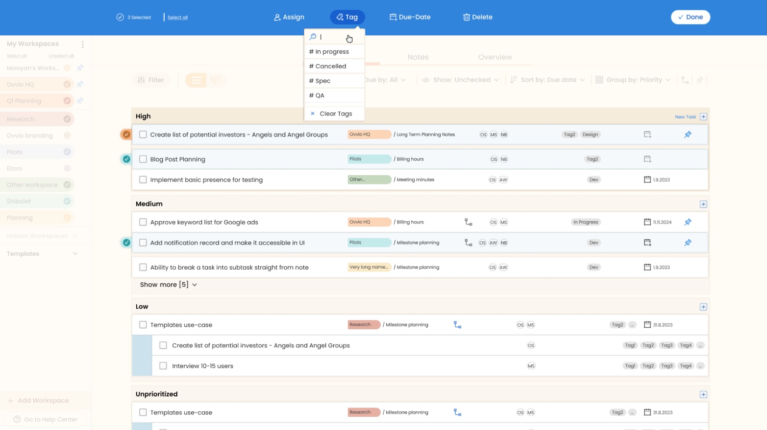 Ovvio: Bulk actions