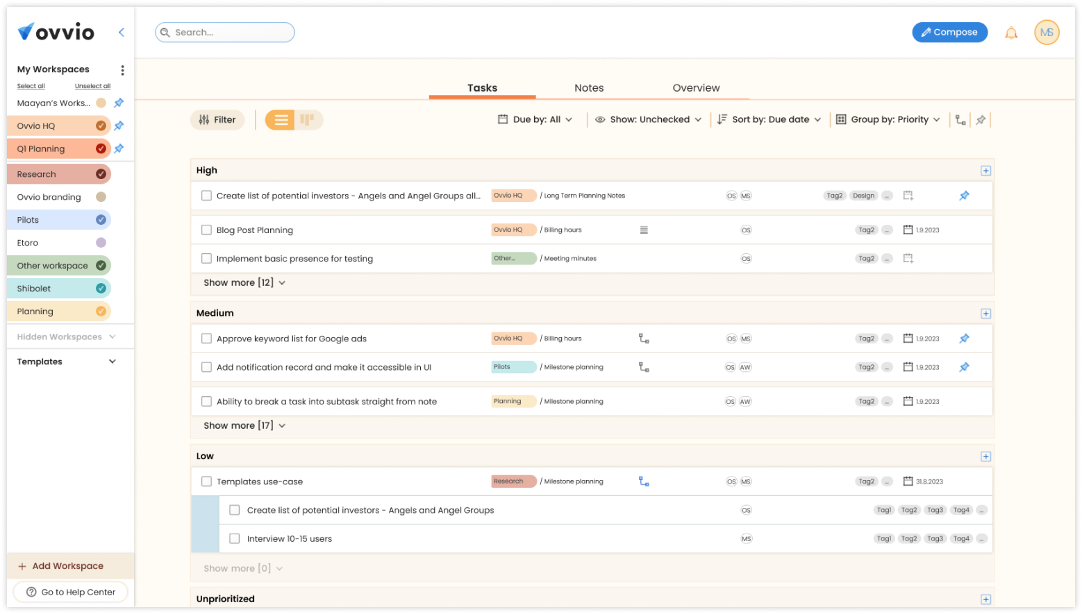 Ovvio: Task list by priority